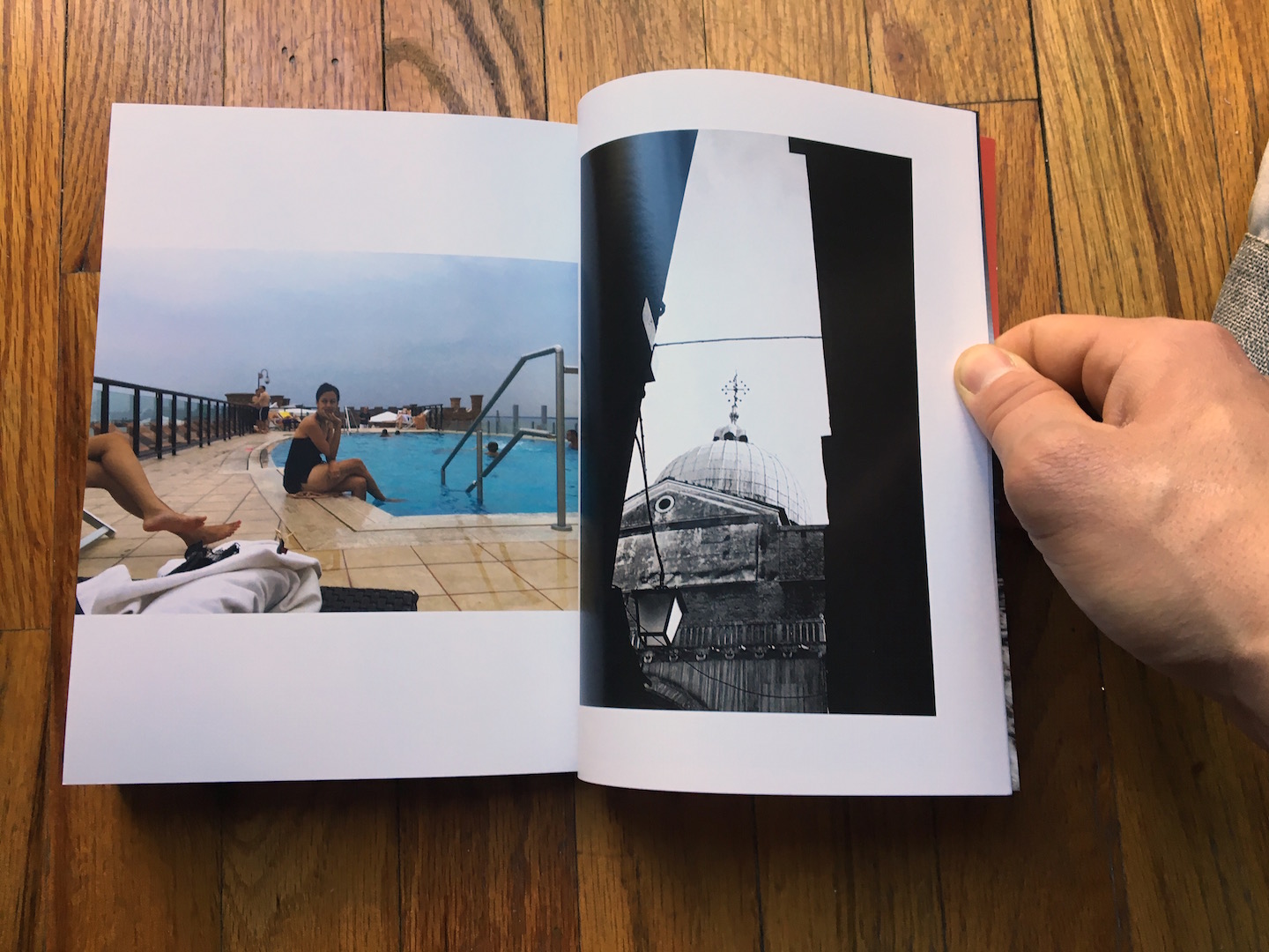 mom in pool and building through shadows